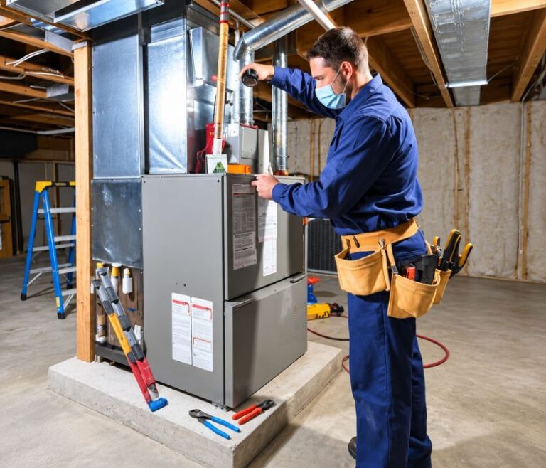 Professional furnace installation in Lenexa KS with a new residential heating system