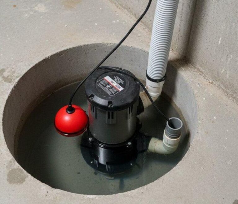 Residential sump pump operating in a basement for sump pump installation in Lenexa